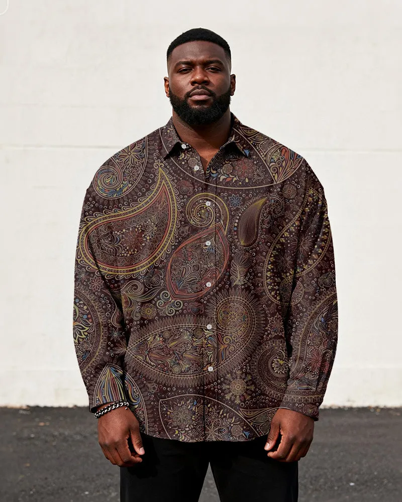 Big & Tall Men's Vintage Paisley Wine Red Print Long Sleeve Shirt sold by Biggmans