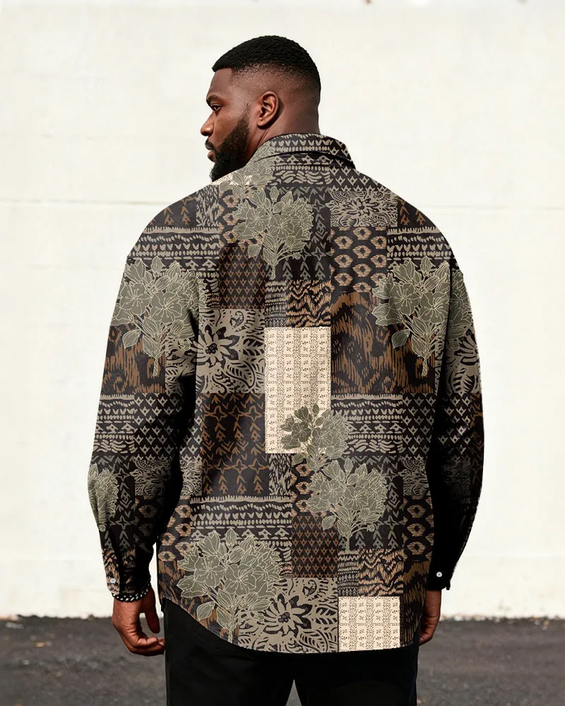 Big & Tall Men's Vintage Brown Geometric Floral Print Long Sleeve Shirt sold by Biggmans product image thumbnail 2