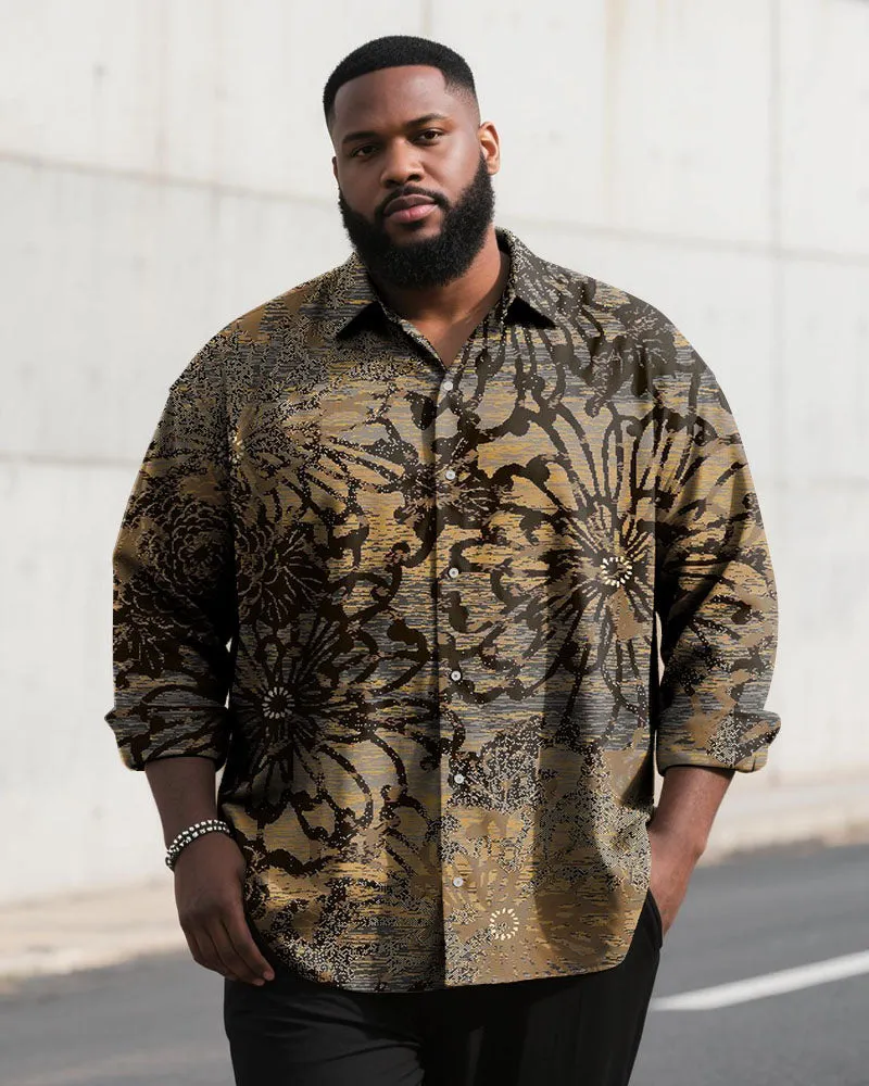 Big & Tall Men's Vintage Brown Floral Print Long Sleeve Shirt sold by Biggmans