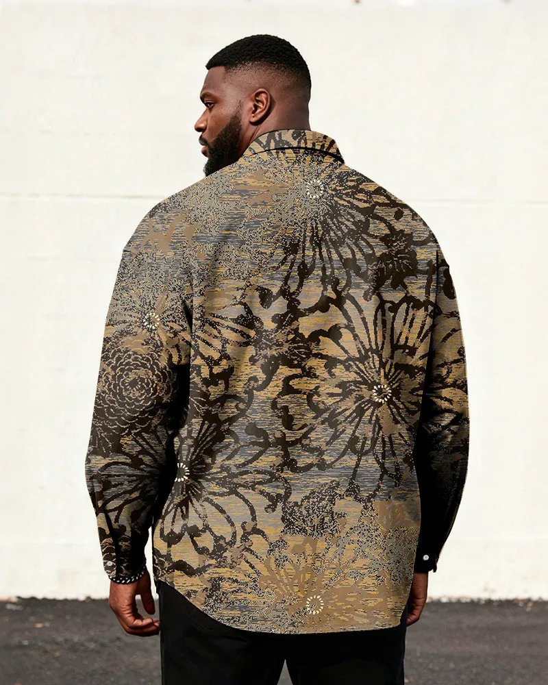 Big & Tall Men's Vintage Brown Floral Print Long Sleeve Shirt sold by Biggmans product image thumbnail 2