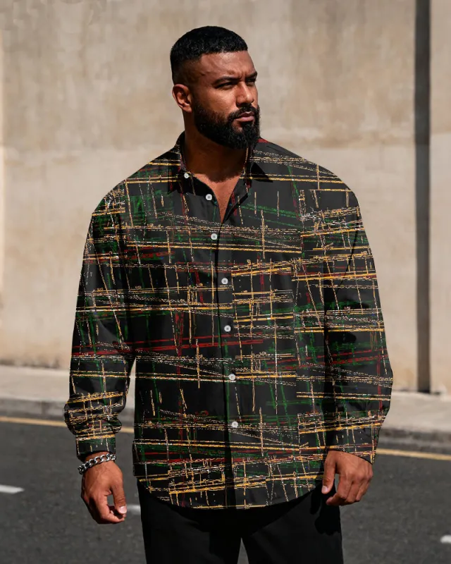 Big & Tall Men's Vintage Line Art Print Long Sleeve Shirt sold by Biggmans