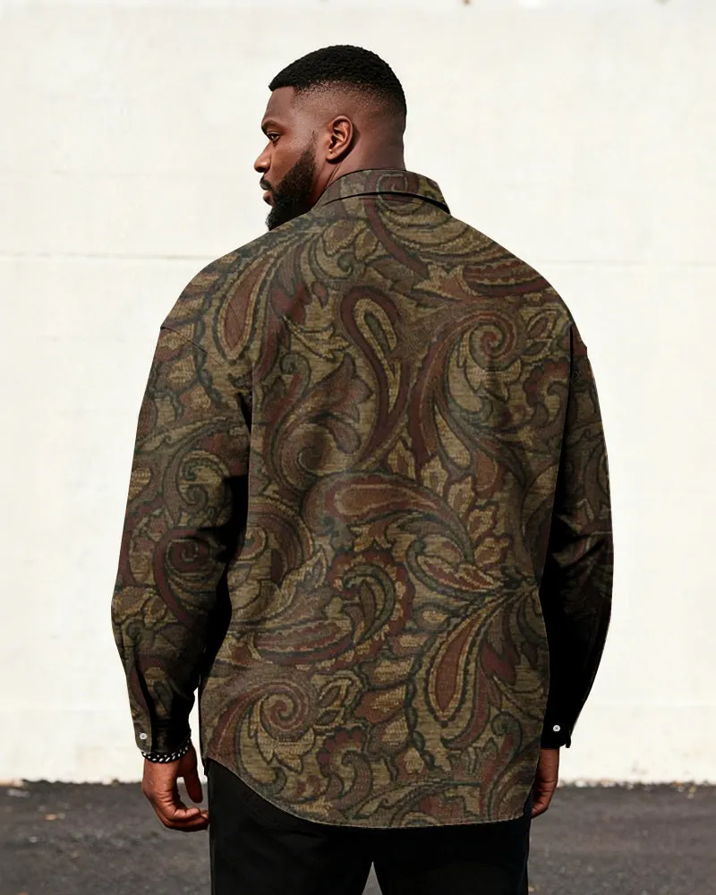 Big & Tall Men's Vintage Brown Paisley Print Long Sleeve Shirt sold by Biggmans product image thumbnail 2