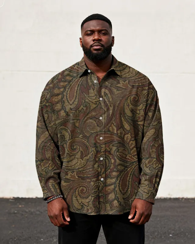 Big & Tall Men's Vintage Brown Paisley Print Long Sleeve Shirt sold by Biggmans