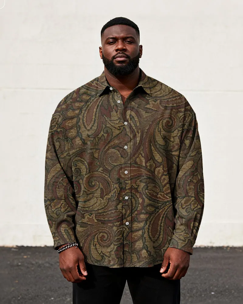 Big & Tall Men's Vintage Brown Paisley Print Long Sleeve Shirt sold by Biggmans