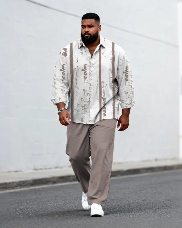 Big & Tall Men's Business Graffiti Alphabet Striped Print Long Sleeve Shirt Pants Set sold by Biggmans