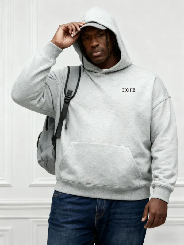 Large Size Men's Autumn And Winter Warm Cotton Hoodie-gray Chest Handmade Three-dimensional Printing "hope" Slogan sold by Biggmans