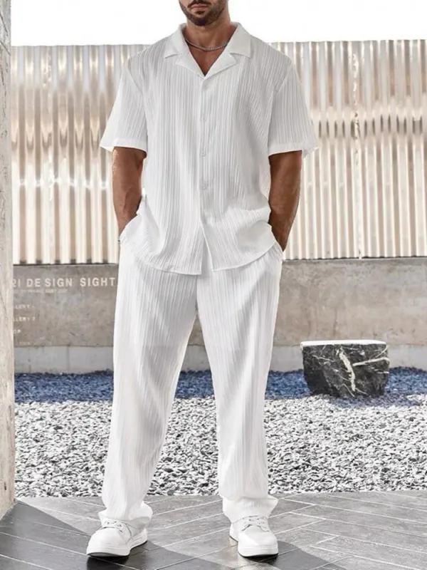 Men's Two-piece Suit Shirt and Elastic Waist Pants Set sold by Biggmans