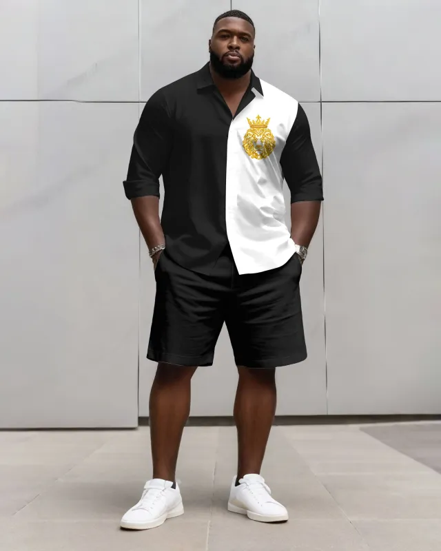 Big & Tall Men's Business Black & White Chest KING Print Long Sleeve Shirt Shorts Set sold by Biggmans