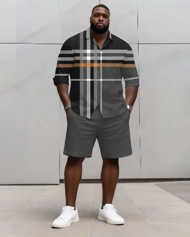 Big & Tall Men's Business Classic Plaid Long Sleeve Shirt And Shorts Set sold by Biggmans