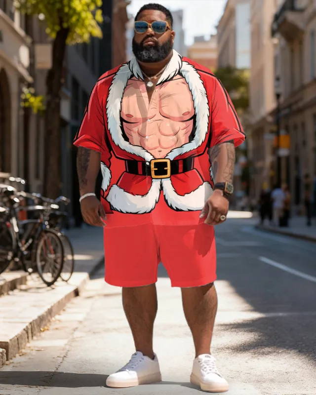 Big & Tall Men's Santa Claus Muscle Cosplay Printed Short Sleeve Shirt Shorts Set sold by Biggmans