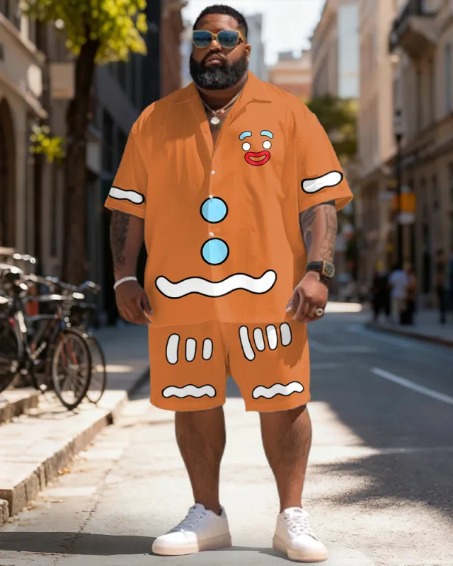 Big & Tall Men's Christmas Gingerbread Man Cosplay Printed Short Sleeve Shirt Shorts Set sold by Biggmans