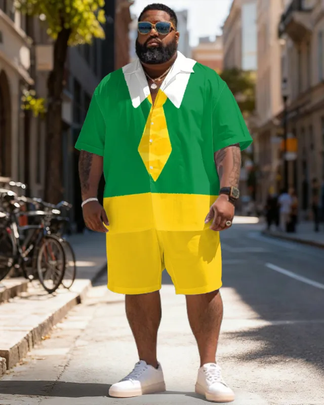 Big & Tall Men's Christmas Elf Tie Cosplay Printed Short Sleeve Shirt Shorts Set sold by Biggmans