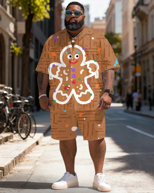 Big & Tall Men's Christmas Gingerbread Man Print Short Sleeve Shirt Shorts Set sold by Biggmans