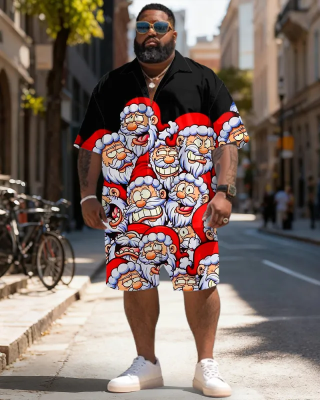 Big & Tall Men's Santa Claus Graffiti Print Short Sleeve Shirt Shorts Set sold by Biggmans