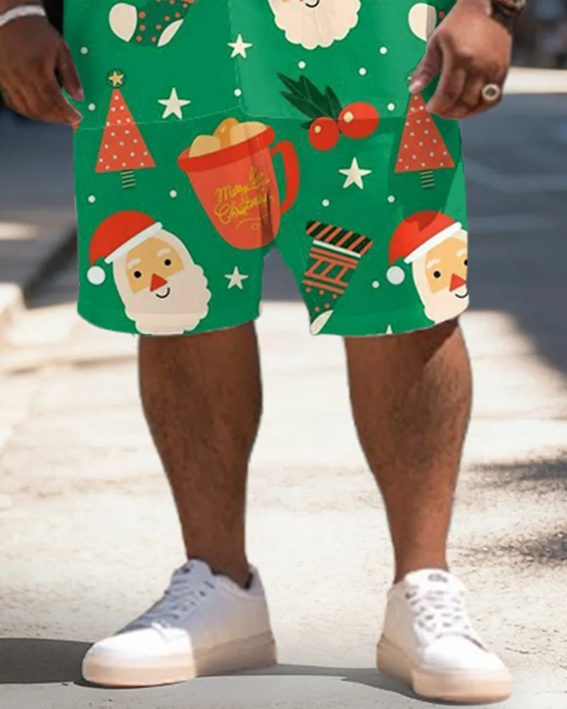 Big & Tall Men's Santa Claus Graffiti Green Print Short Sleeve Shirt Shorts Set sold by Biggmans product image thumbnail 3