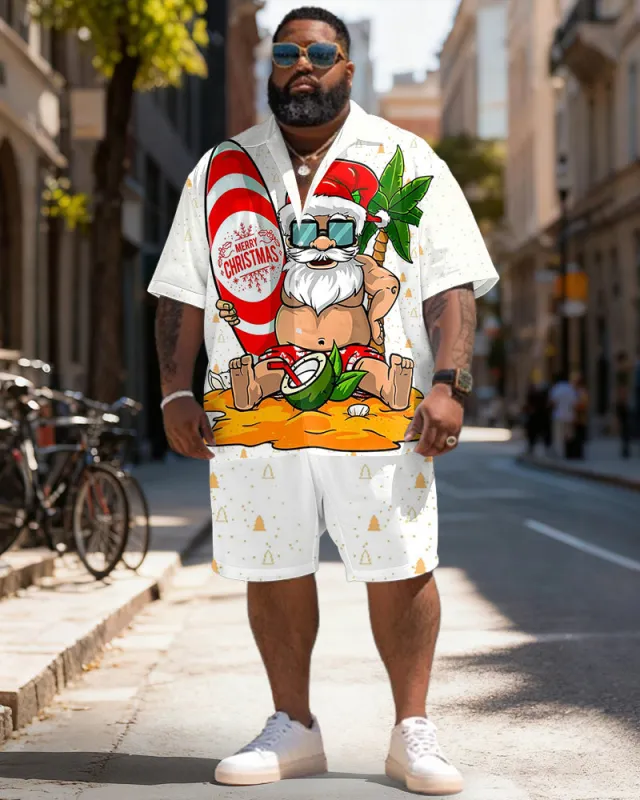 Big & Tall Men's Santa Beach Graffiti Print Short Sleeve Shirt Shorts Set sold by Biggmans
