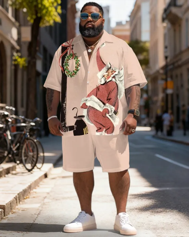 Big & Tall Men's Santa Claus Graffiti Funny Print Short Sleeve Shirt Shorts Set sold by Biggmans
