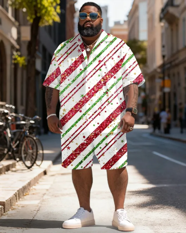 Big & Tall Men's Christmas Flash Stripe Graffiti Print Short Sleeve Shirt Shorts Set sold by Biggmans
