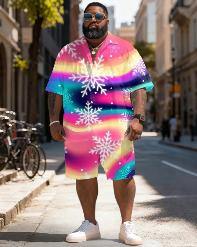 Big & Tall Men's Christmas Gradient Snowflake Print Short Sleeve Shirt Shorts Set sold by Biggmans