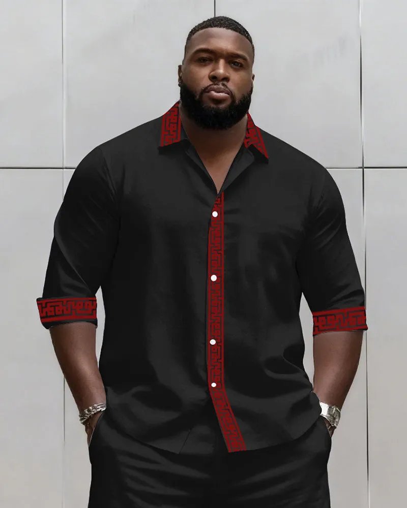 Big & Tall Men's Business Simple Black & Red Geometric Texture Contrast Long Sleeve Shirt Shorts Set sold by Biggmans product image thumbnail 3