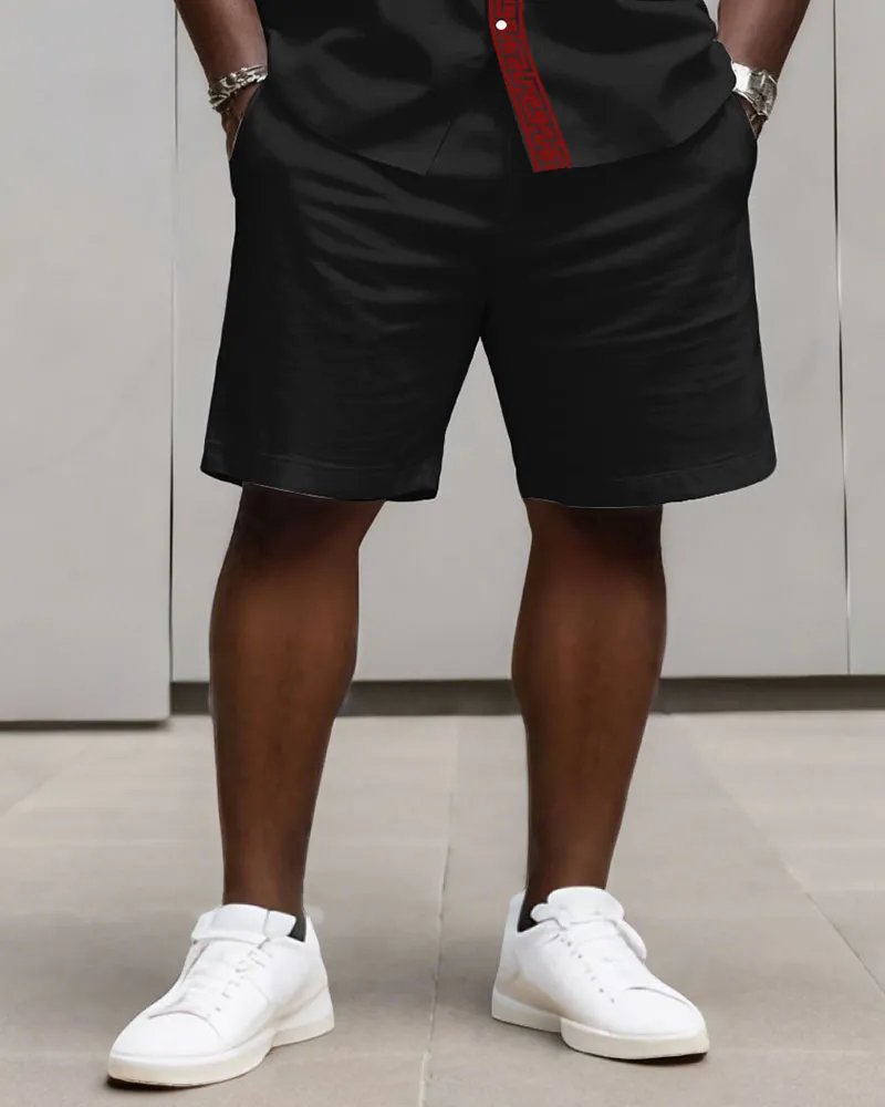 Big & Tall Men's Business Simple Black & Red Geometric Texture Contrast Long Sleeve Shirt Shorts Set sold by Biggmans product image thumbnail 4