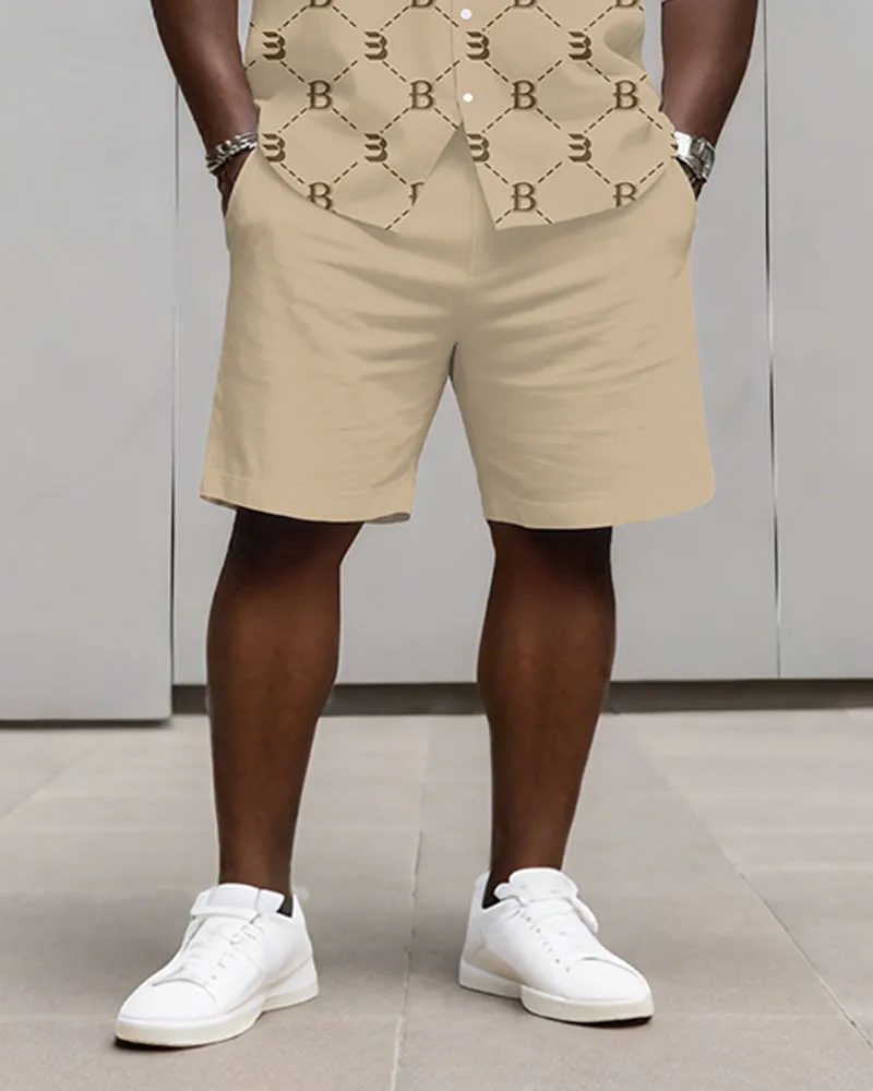 Big & Tall Men's Business Khaki Geometric Letter Print Long Sleeve Shirt Shorts Set sold by Biggmans product image thumbnail 3