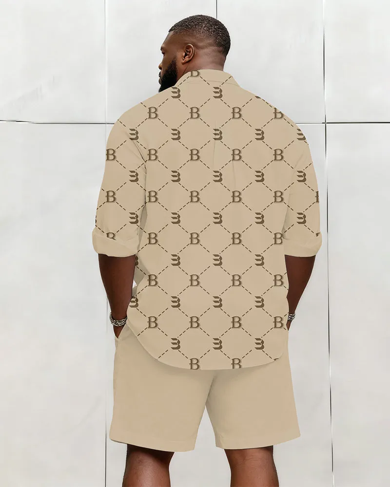 Big & Tall Men's Business Khaki Geometric Letter Print Long Sleeve Shirt Shorts Set sold by Biggmans product image thumbnail 4