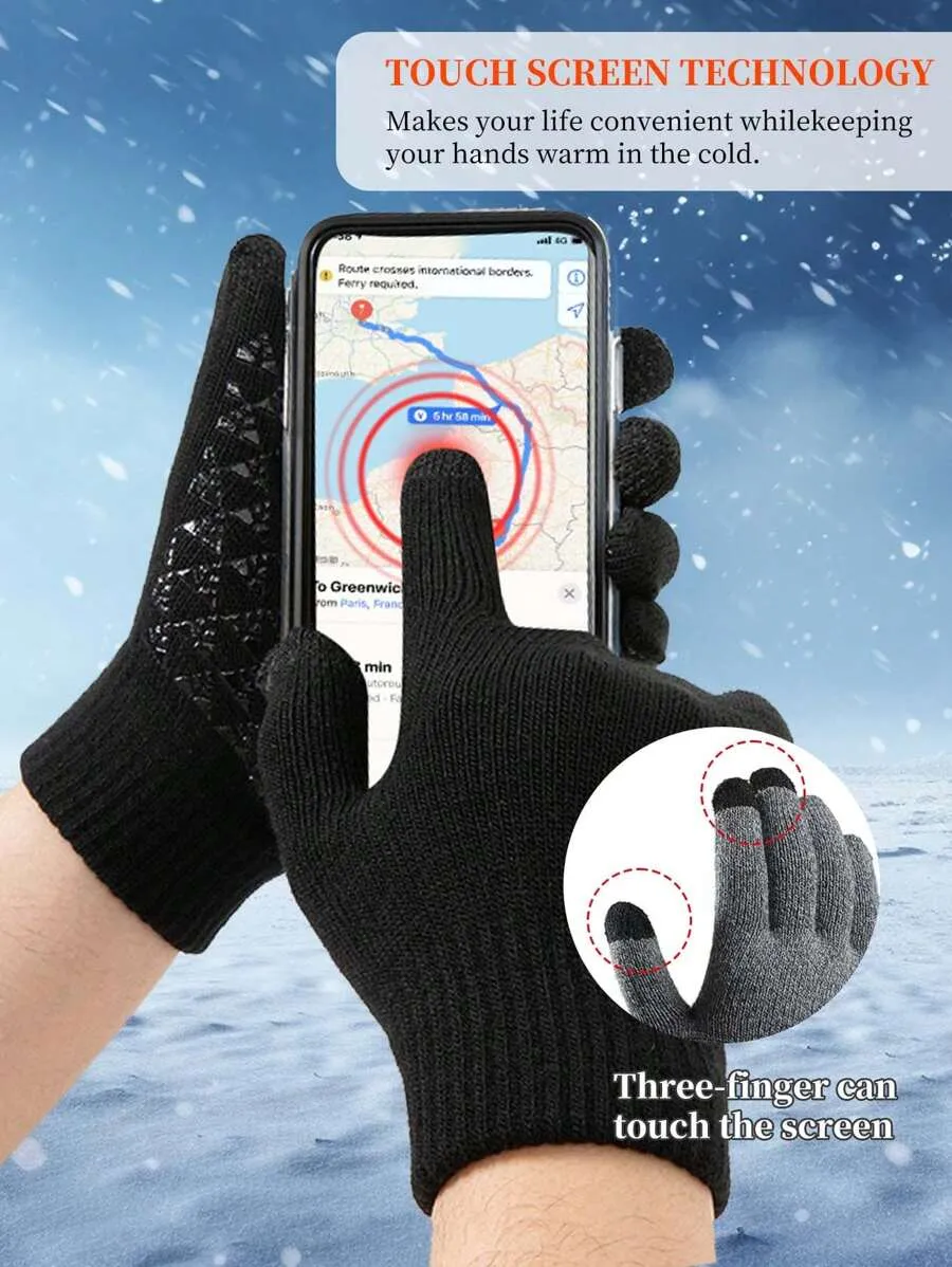 Winter Men's Fleece-lined Thickened Outdoor Riding Knitted Gloves Cold-proof Non-slip Touch Screen Gloves sold by Biggmans product image thumbnail 4