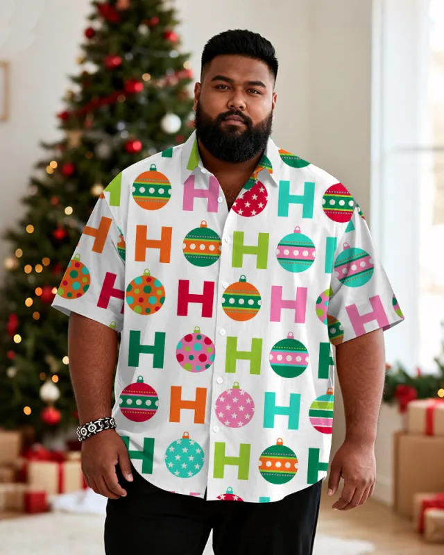 Big & Tall Men's Christmas Colored Ball Cartoon Print Short Sleeve Shirt sold by Biggmans