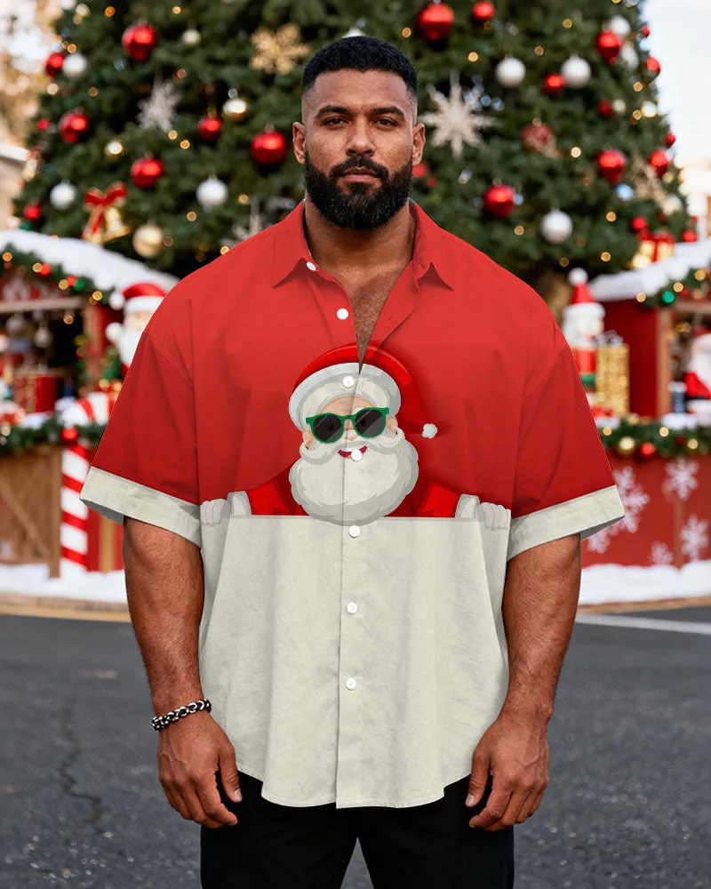 Big & Tall Men's Santa Claus Sunglasses Cartoon Print Short Sleeve Shirt sold by Biggmans
