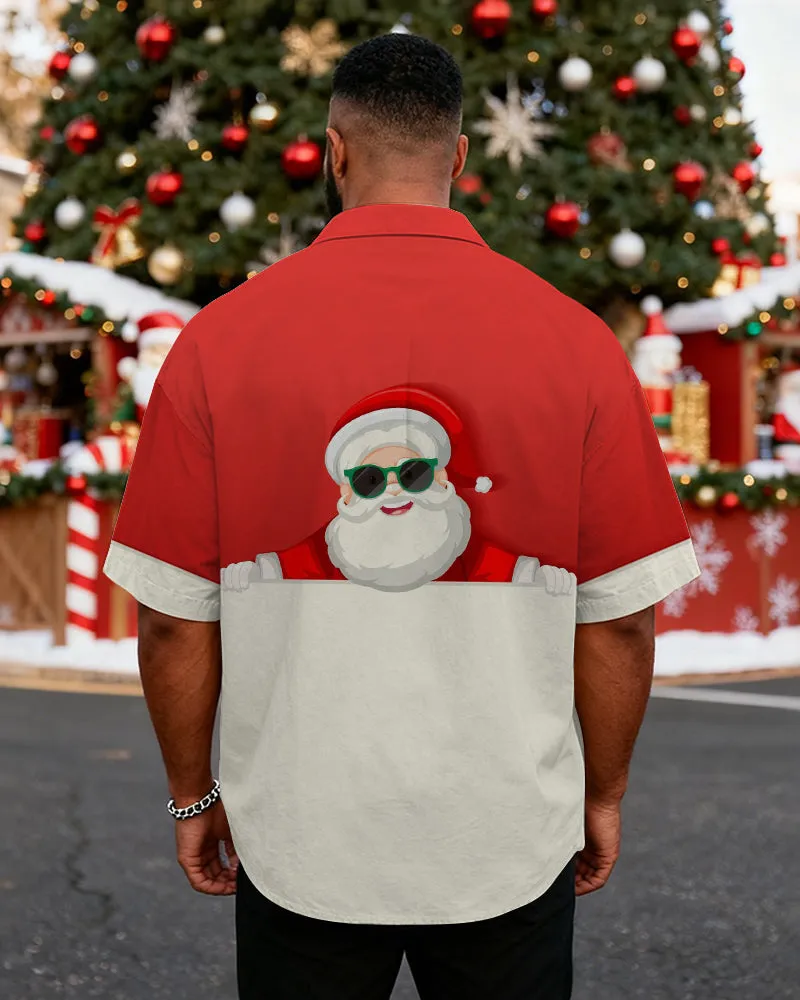 Big & Tall Men's Santa Claus Sunglasses Cartoon Print Short Sleeve Shirt sold by Biggmans product image thumbnail 2