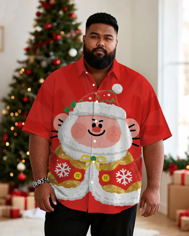 Big & Tall Men's Santa Claus Cartoon Print Short Sleeve Shirt sold by Biggmans