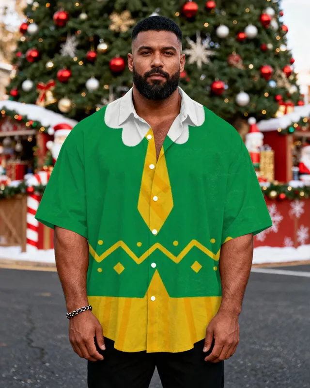 Big & Tall Men's Christmas Elf Cosplay Printed Short Sleeve Shirt sold by Biggmans