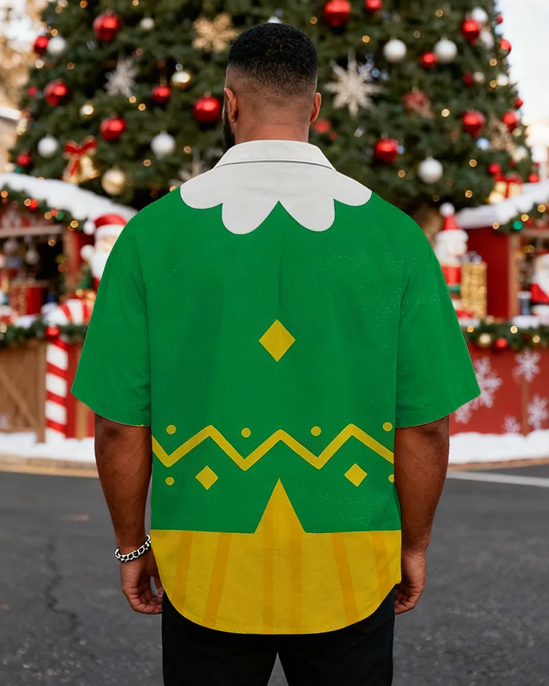 Big & Tall Men's Christmas Elf Cosplay Printed Short Sleeve Shirt sold by Biggmans product image thumbnail 2