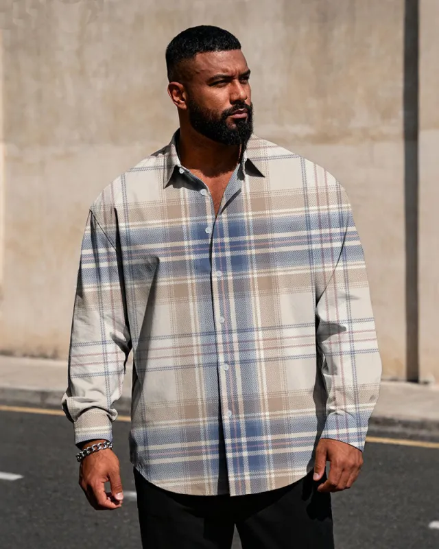 Big & Tall Men's Vintage England Plaid Colorblock Print Long Sleeve Shirt sold by Biggmans