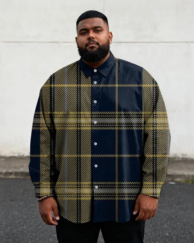 Big & Tall Men's Vintage England Plaid Colorblock Print Long Sleeve Shirt sold by Biggmans