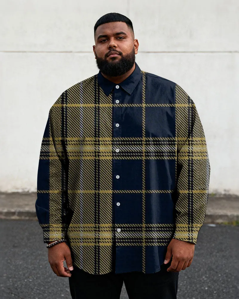 Big & Tall Men's Vintage England Plaid Colorblock Print Long Sleeve Shirt sold by Biggmans