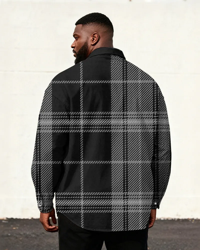 Big & Tall Men's Vintage England Plaid Colorblock Print Long Sleeve Shirt sold by Biggmans product image thumbnail 4