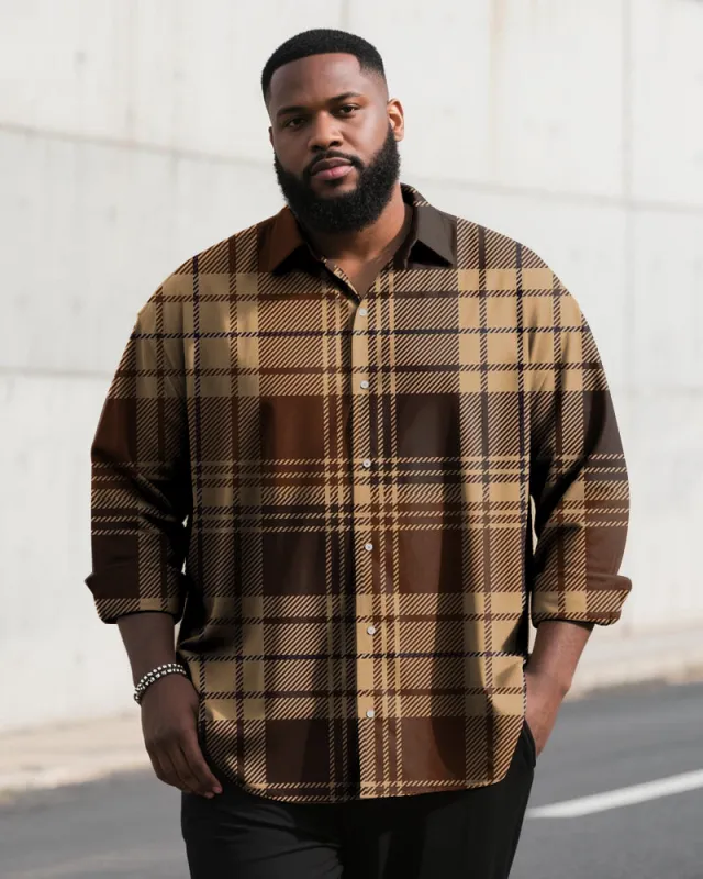 Big & Tall Men's Vintage England Brown Cafe Print Long Sleeve Shirt sold by Biggmans
