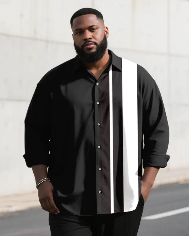 Big & Tall Men's Business Simple Striped Colorblock Printed Long Sleeve Shirt sold by Biggmans