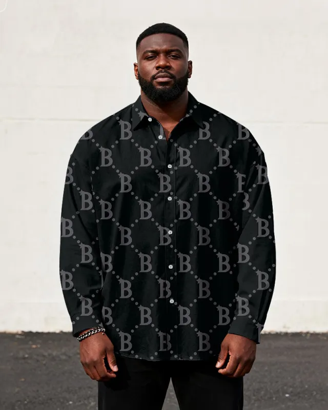 Big & Tall Men's Business Style Letter Stitching Line Printed Long Sleeve Shirt sold by Biggmans