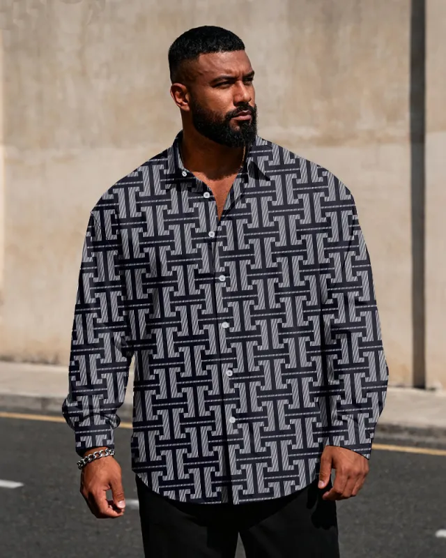 Big & Tall Men's Business Style Geometric Print Long Sleeve Shirt sold by Biggmans