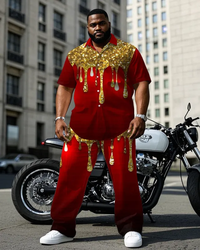 Big Men's Gold & Red Cotton-Blend Sequin Halloween Short Sleeve Shirt Trouser Set sold by Biggmans