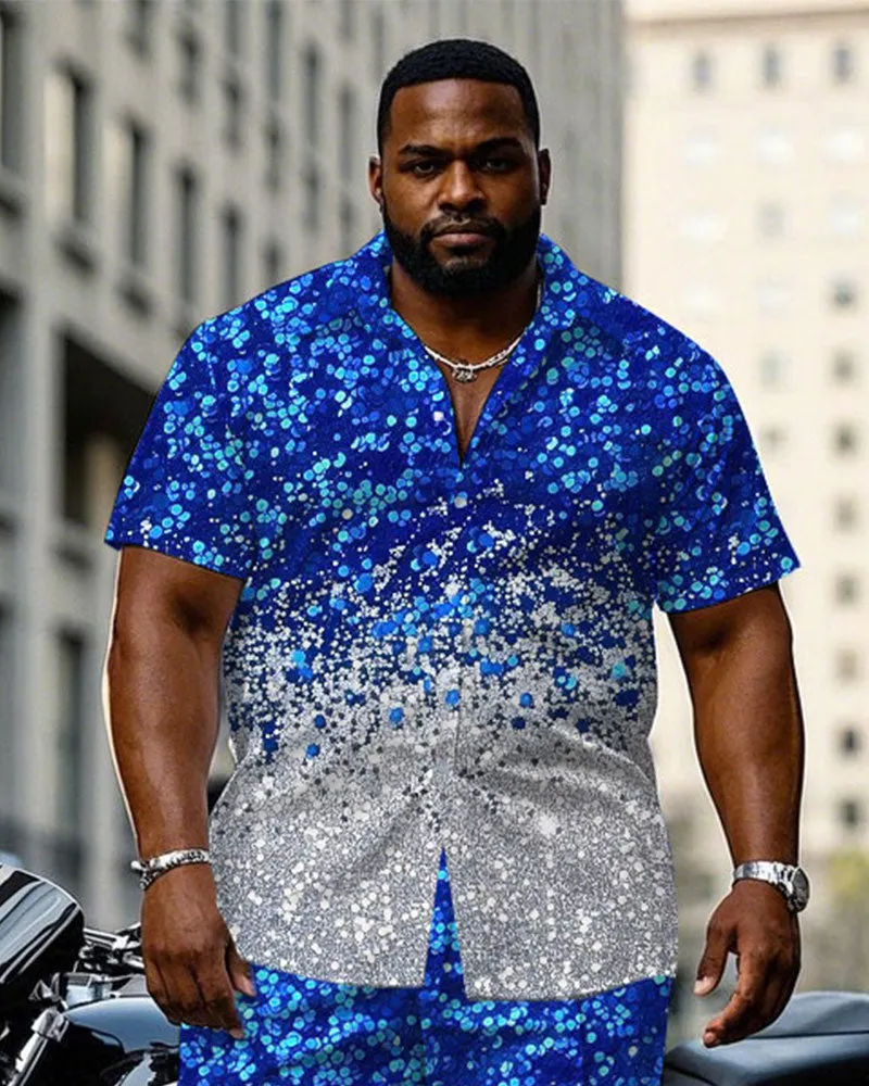 Big & Tall Men's Blue Cotton-Blend Sequins Christmas Short Sleeve Shirt Pants Set sold by Biggmans product image thumbnail 2