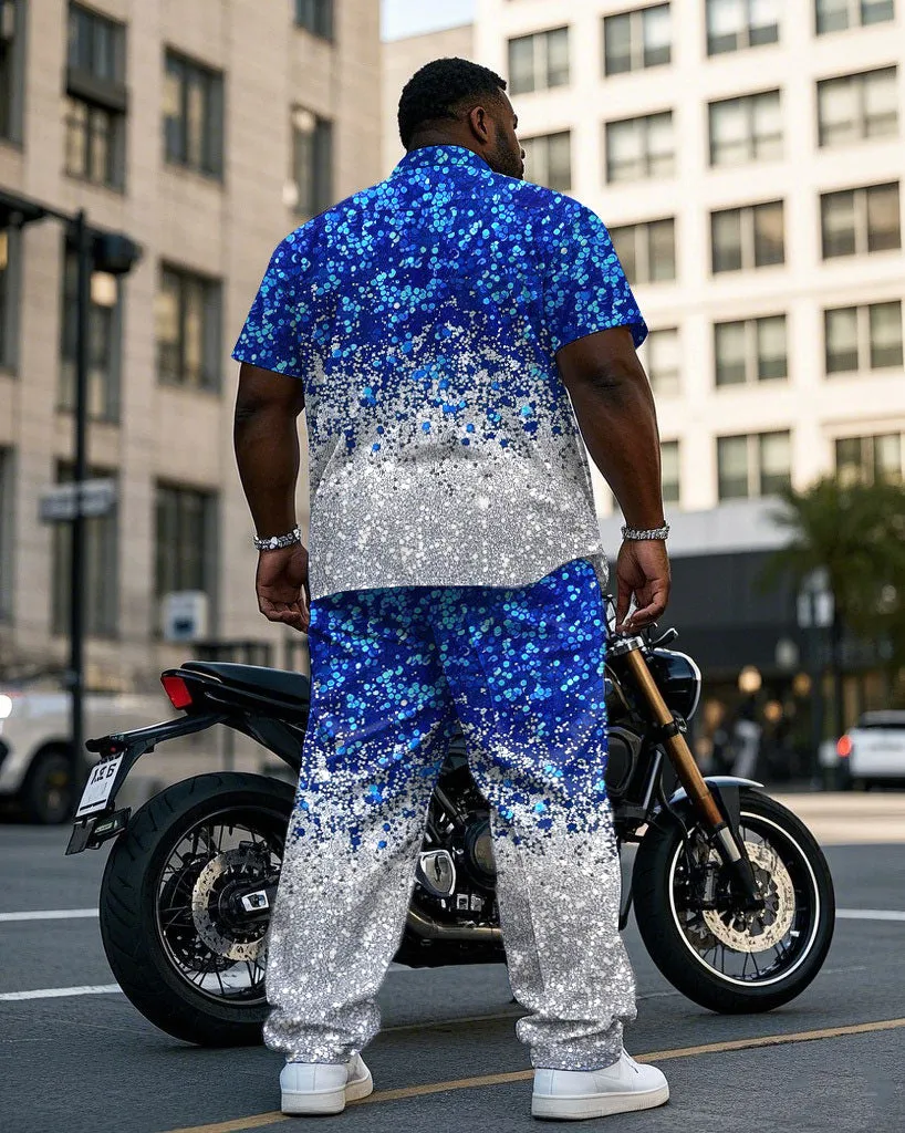 Big & Tall Men's Blue Cotton-Blend Sequins Christmas Short Sleeve Shirt Pants Set sold by Biggmans product image thumbnail 4
