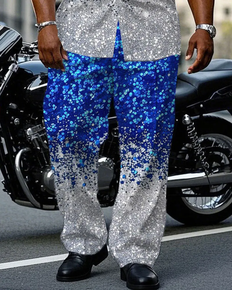 Big & Tall Men's Blue Cotton-Blend Sequins Christmas Short Sleeve Shirt Pants Set sold by Biggmans product image thumbnail 3