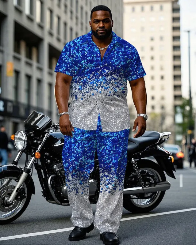 Big & Tall Men's Blue Cotton-Blend Sequins Christmas Short Sleeve Shirt Pants Set sold by Biggmans