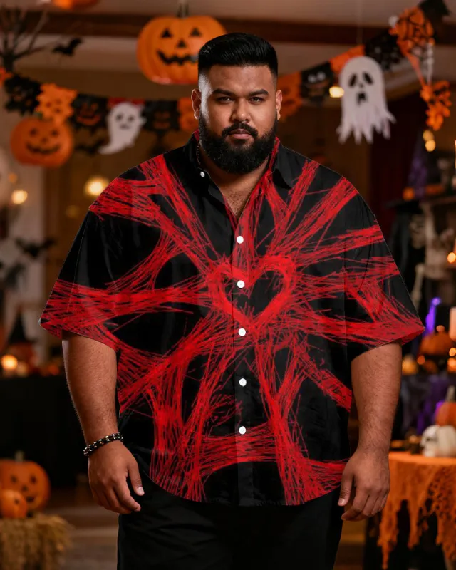 Big & Tall Men's Halloween Love Cobweb Print Short Sleeve Shirt sold by Biggmans