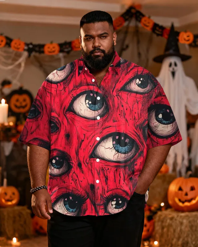 Big & Tall Men's Halloween Horror Eyes Print Short Sleeve Shirt sold by Biggmans