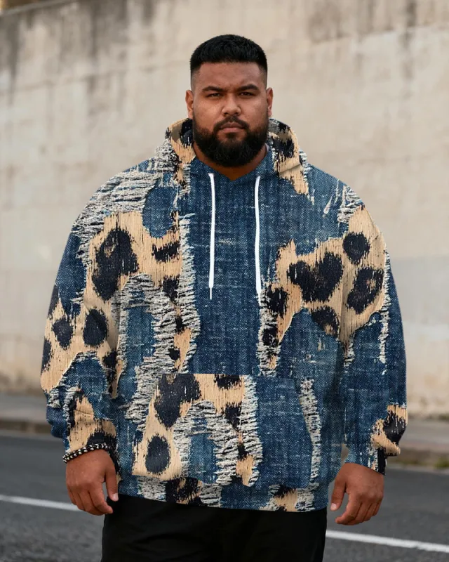 Big & Tall Men's Faux Leopard Denim Graffiti-Print Hoodie sold by Biggmans